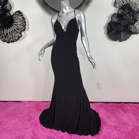 NWT~$298~FAVIANA~SZ 10~BLACK STRETCH JERSEY RUCHED PROM EVENING GOWN DRESS - Picture 8 of 16